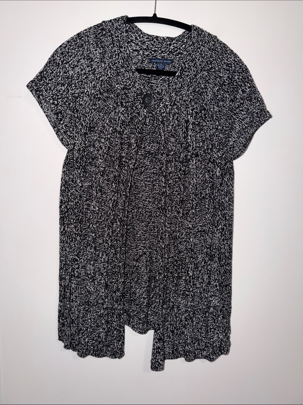 Westbound Black & White Marled Short-Sleeve Cable Cardigan